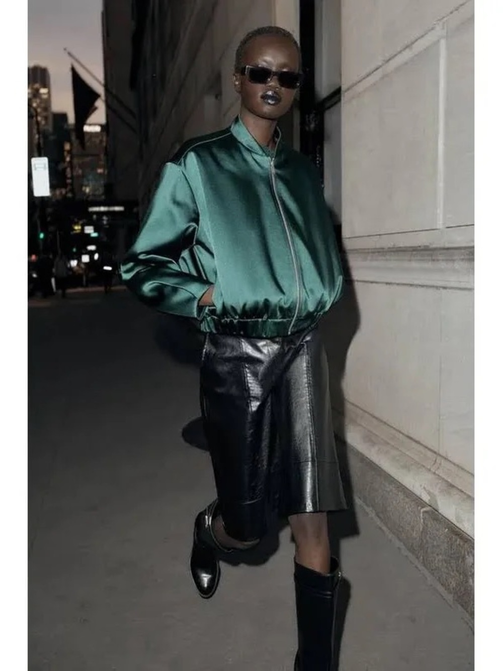 Zara Dark Forest Green Satin Bomber Jacket Cropped Utility Streetwear Coat XS
